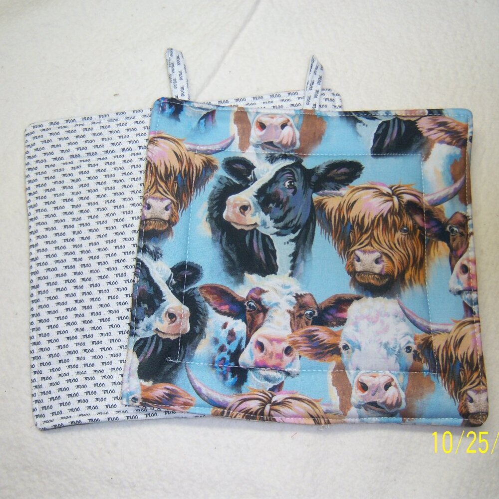 Handmade Potholders Pot holders Highland cow and more Holstien